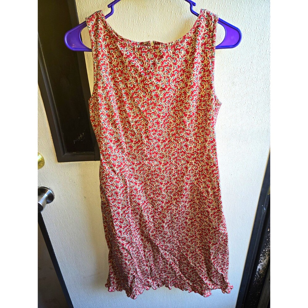 Liz Claiborn Womens 8 Red Floral Square Neck Sleeveless A-Line Knee Dress